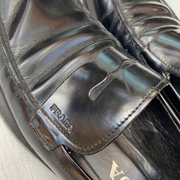 Vintage Prada 1990s Black Patent Square Toe Loafers - Picture 7 of 11